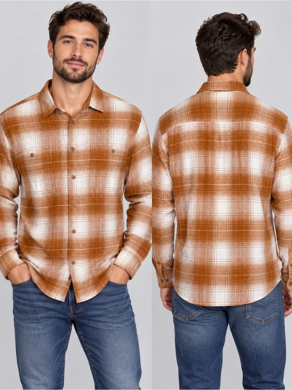 Target 🎯 Goodfellow & Co Tan and White Plaid Button-Down Shirt
